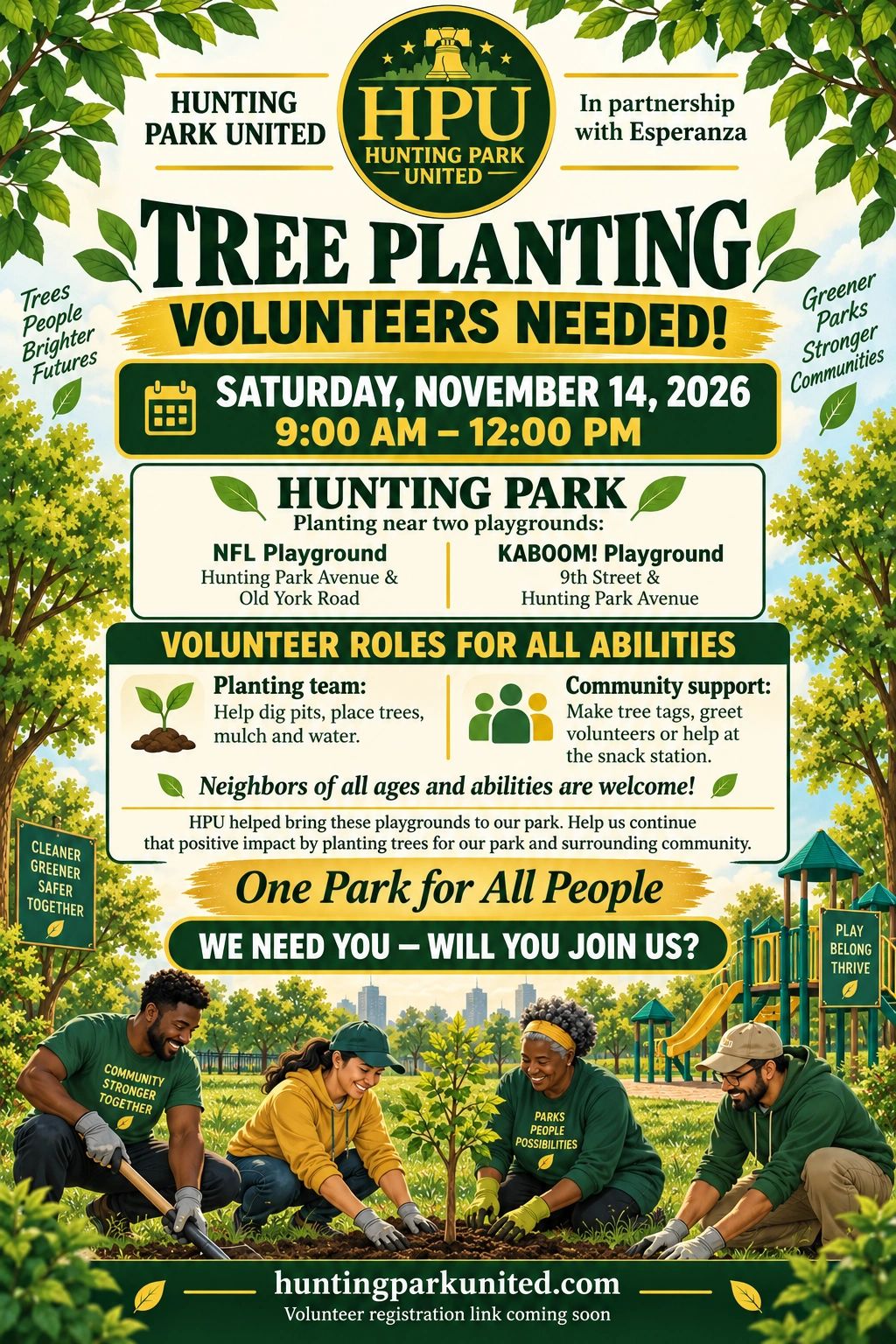Tree planting volunteers at park
